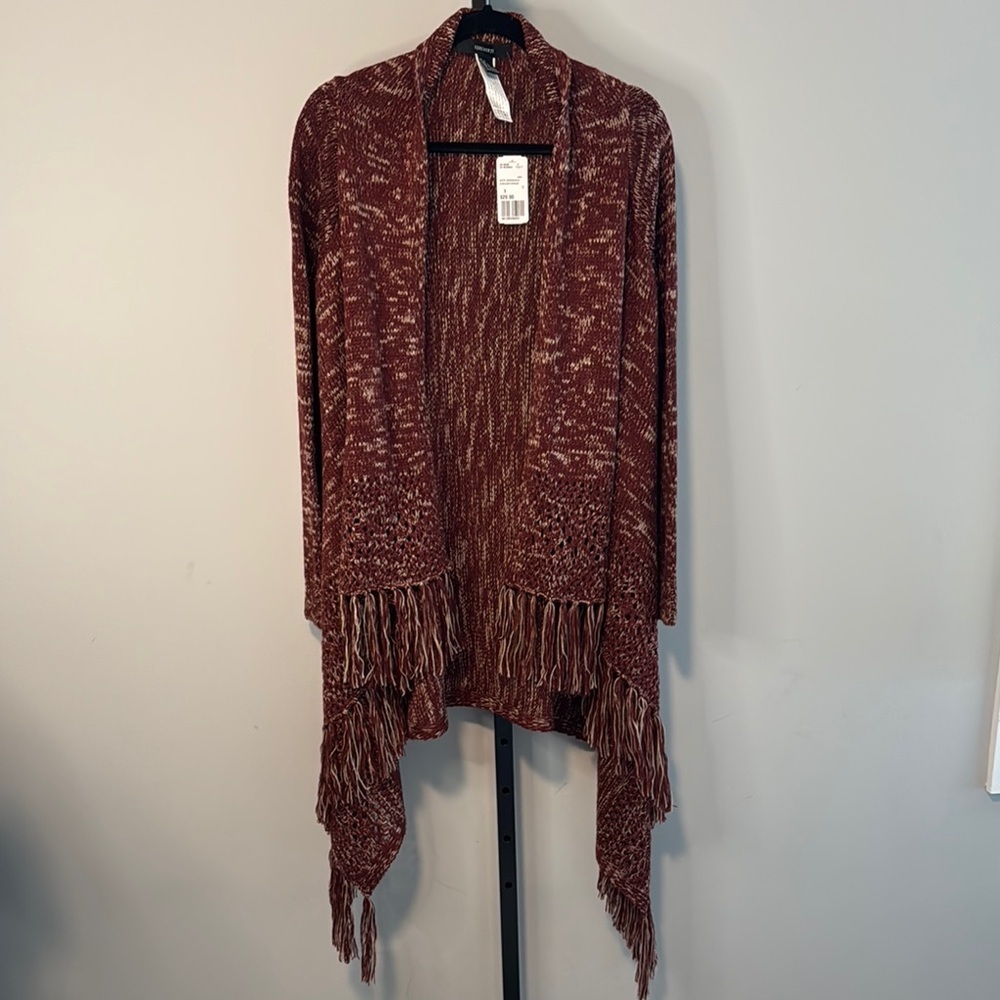 Forever 21 Burgundy Fringe Cardigan Sweater Small S New NWT
